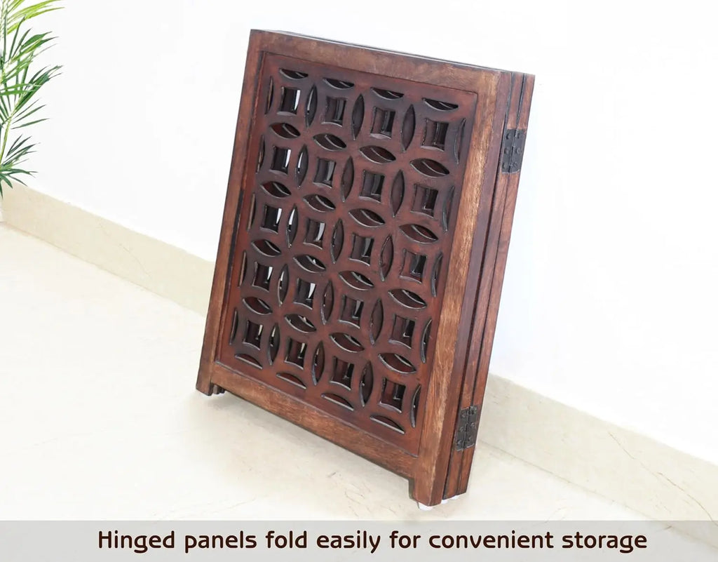 Foldable Wooden Pet Gate - 3 Panels, 20"Wx24"H, Solid Wood & MDF, Antique Brown, Fully Assembled for Indoor Use
