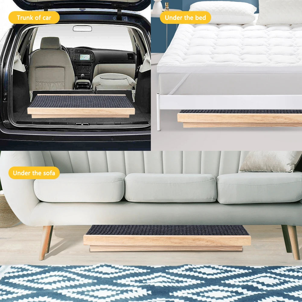 Dog Wooden Ramp with Adjustable Height. Folding Portable Ramp with Anti-Skid and Wear-Resistant Horizontal Slope Surface