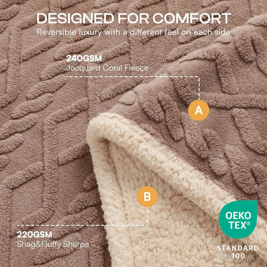 Waterproof Pet Blanket for Sofa, Bed, Reversible Sherpa Fleece Furniture Protector for Dogs and Cats. Khaki Queen Size (90" x 82")