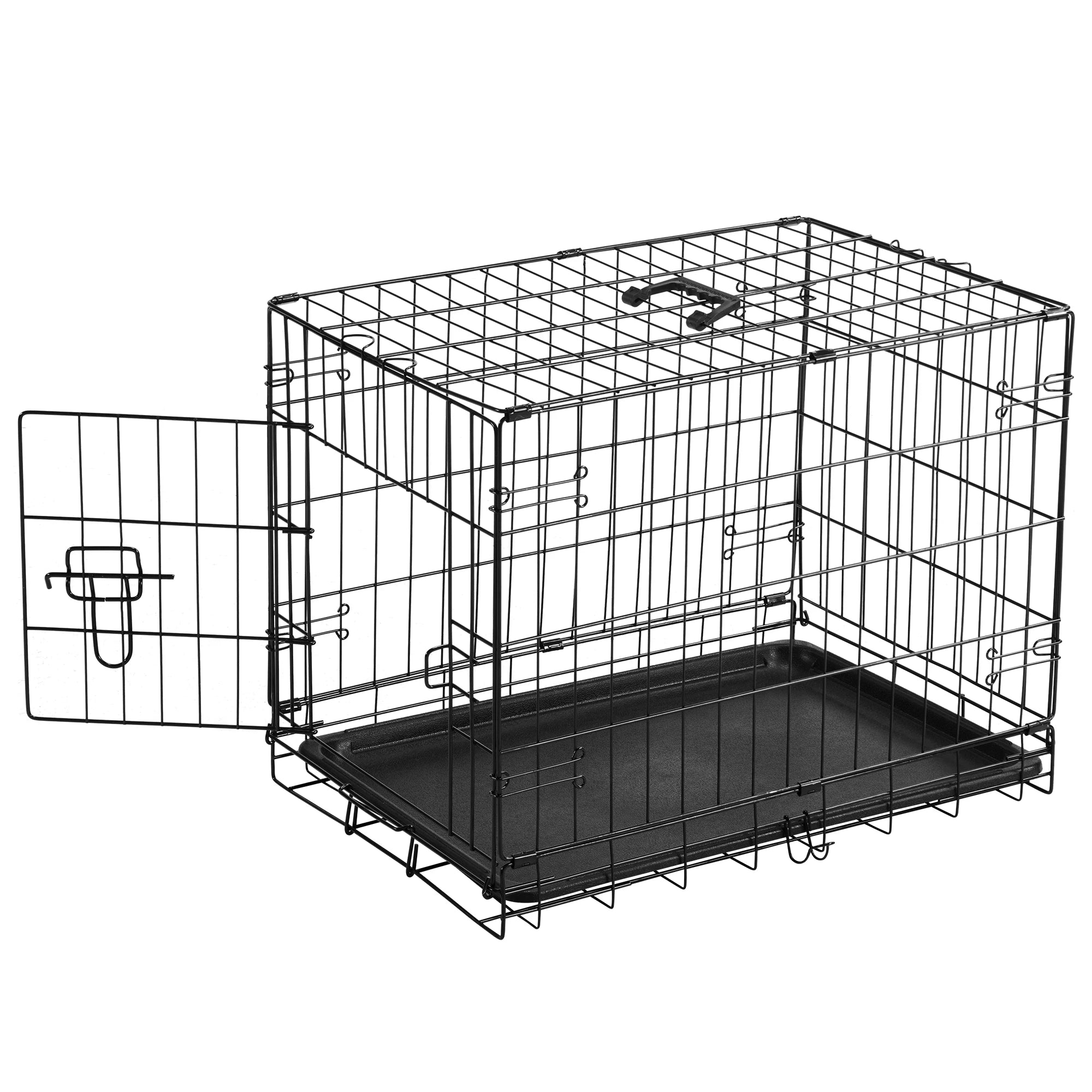 Single Door 30 Inch Folding Metal Wire Dog Crate with Plastic Leak-Proof Pan