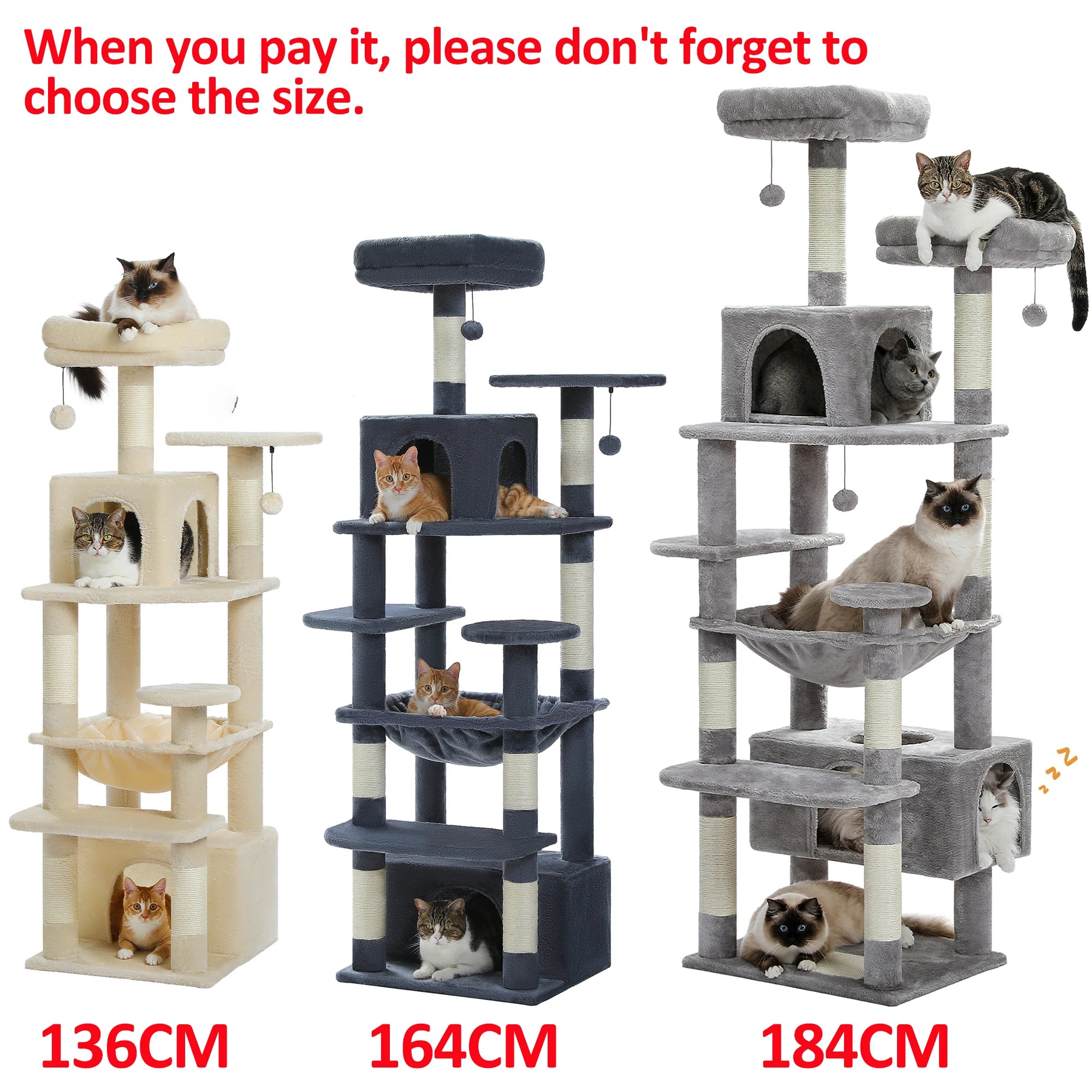 Large Cat Tree and Tower for Indoor Cats With Sisal-Covered Scratching Posts, Spacious Hammock and Padded Perches