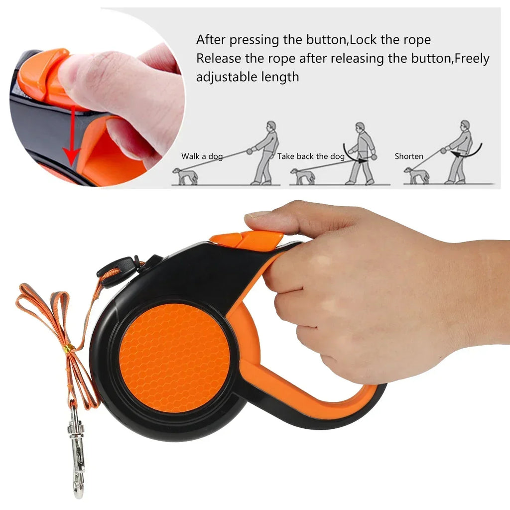 Retractable Dog Lead. Heavy Duty Pet Walking Leash with Strong Reflective Tape. Non-Slip Handle. For Small Medium Large Dogs