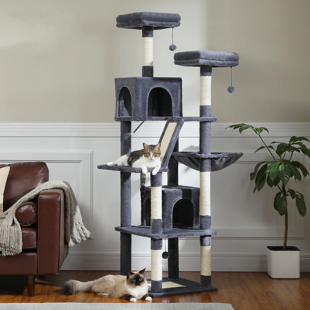 Large Tall Cat Tree for Indoor Cats. Multi-Level Plush Cat Condo with Scratching Posts, Scratching Boards, Perches and Caves