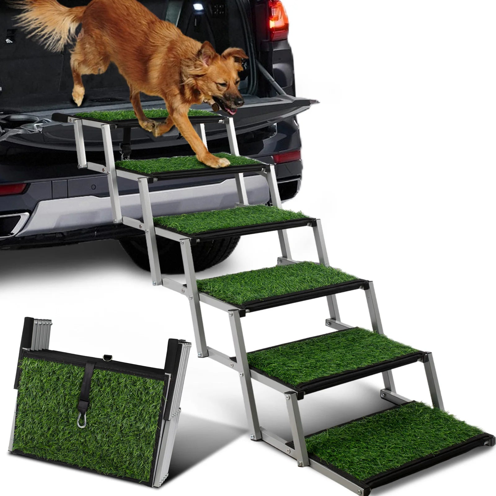 Extra Wide Dog Stairs for Large Dogs, Foldable Dog Ramp for Car with Non-Slip Surface