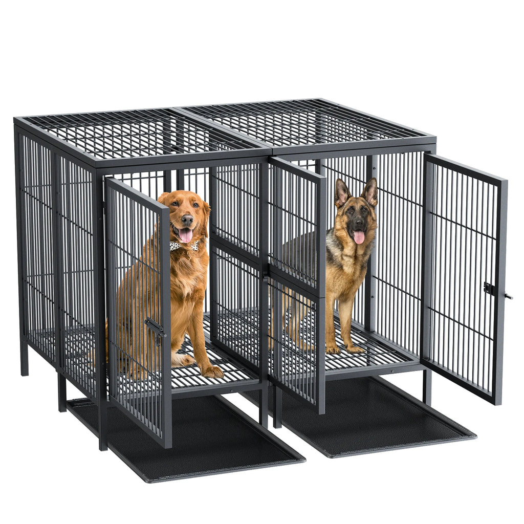XXXL Large Heavy Duty Raised Dog Metal Crate. Pet Playpen Kennel Partition for 2 Dogs Double Door Tray Divider