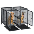 XXXL Large Heavy Duty Raised Dog Metal Crate. Pet Playpen Kennel Partition for 2 Dogs Double Door Tray Divider