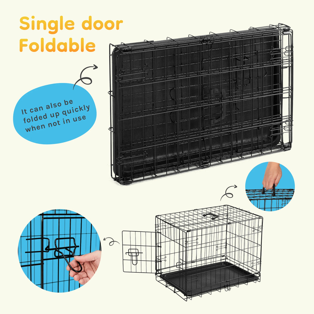 Single Door 30 Inch Folding Metal Wire Dog Crate with Plastic Leak-Proof Pan