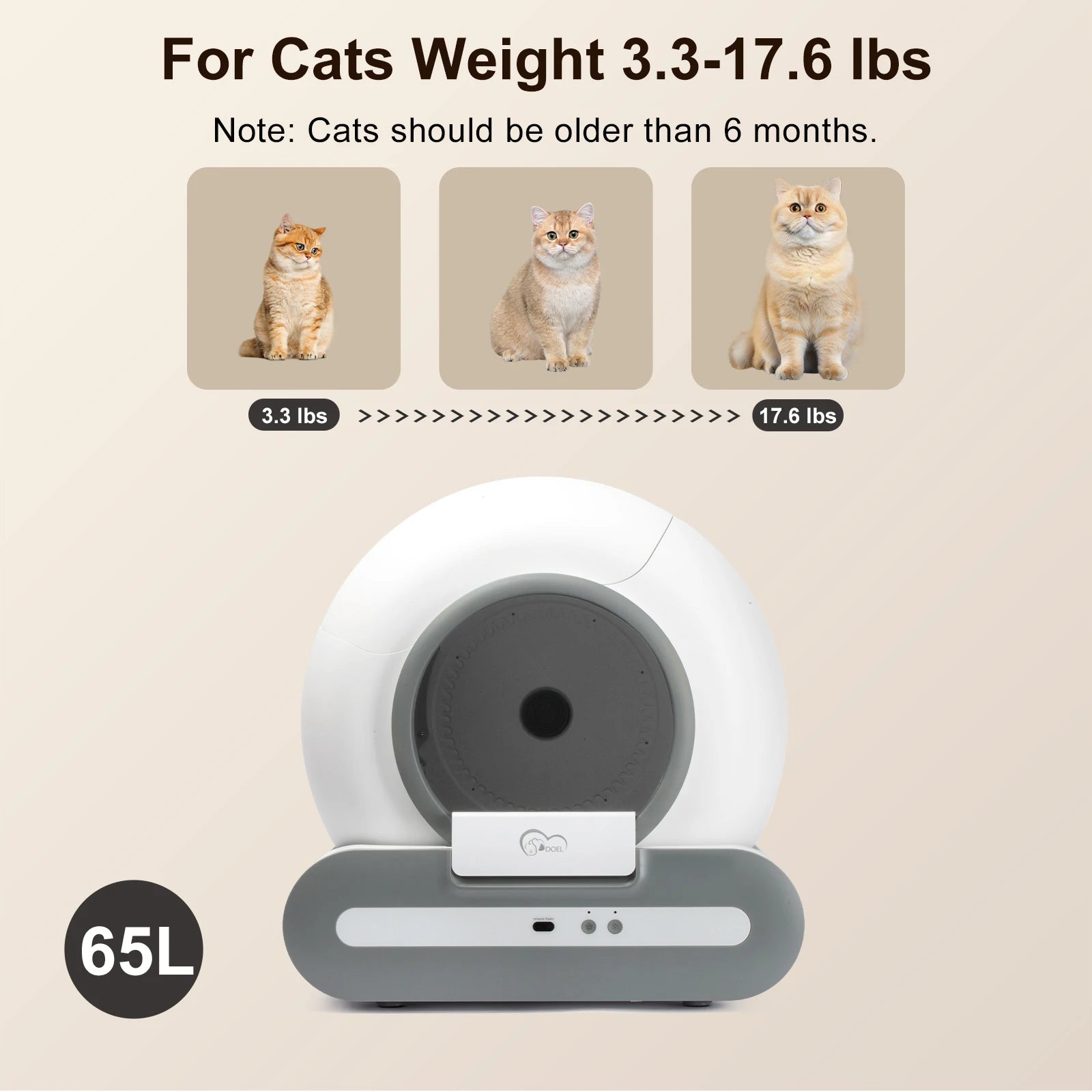 65L Self-Cleaning Cat Litter Box that is App Control. ONLY Supports 2.4G WiFi