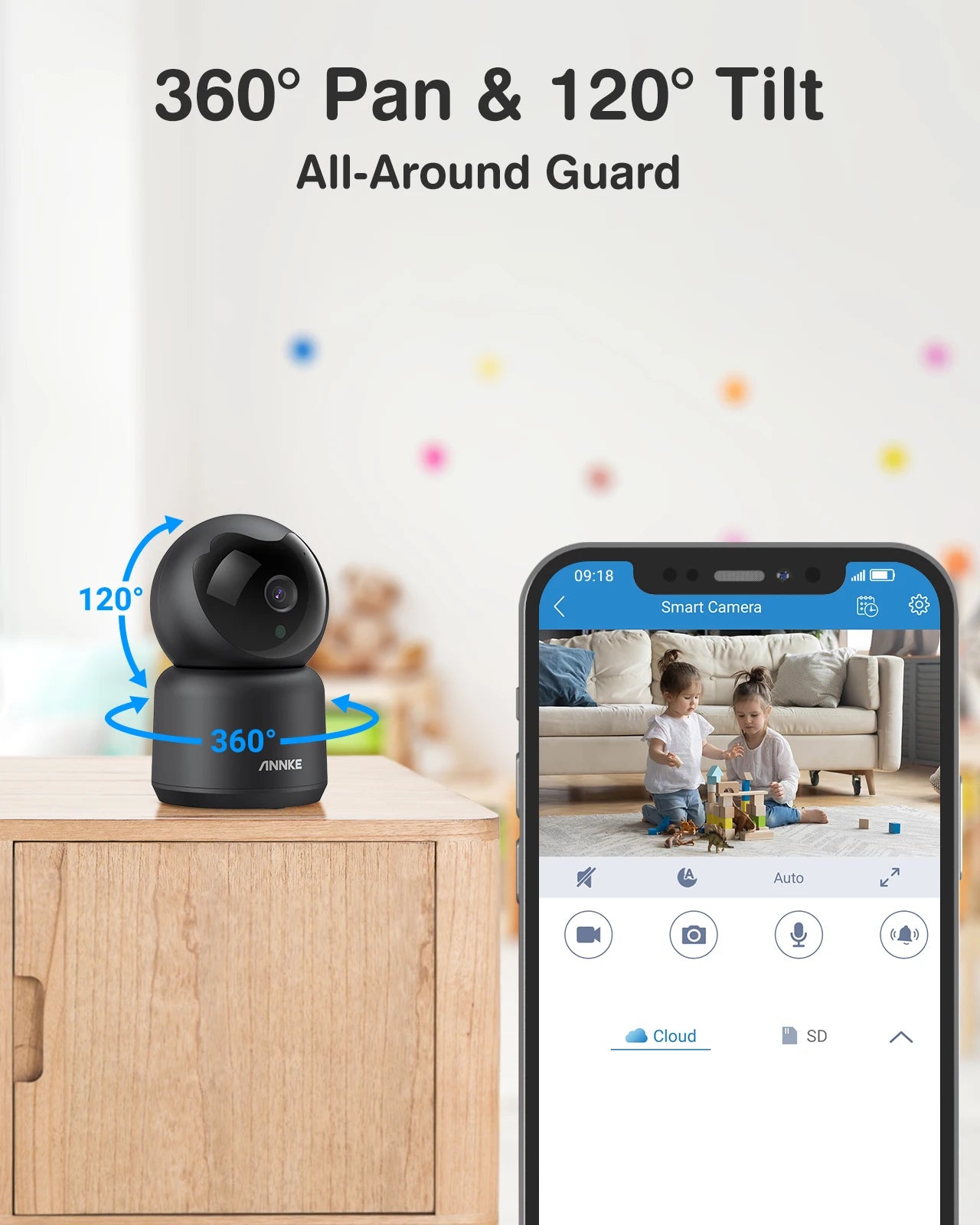 WiFi PT Home Baby/Pet Monitor Indoor Security Camera with Two-Way Audio and Motion Detection