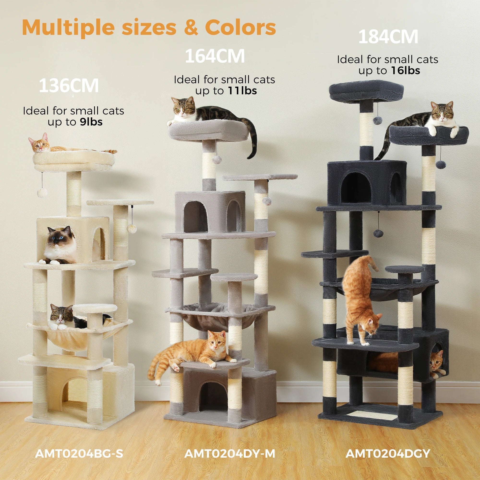 Large Cat Tree and Tower for Indoor Cats With Sisal-Covered Scratching Posts, Spacious Hammock and Padded Perches