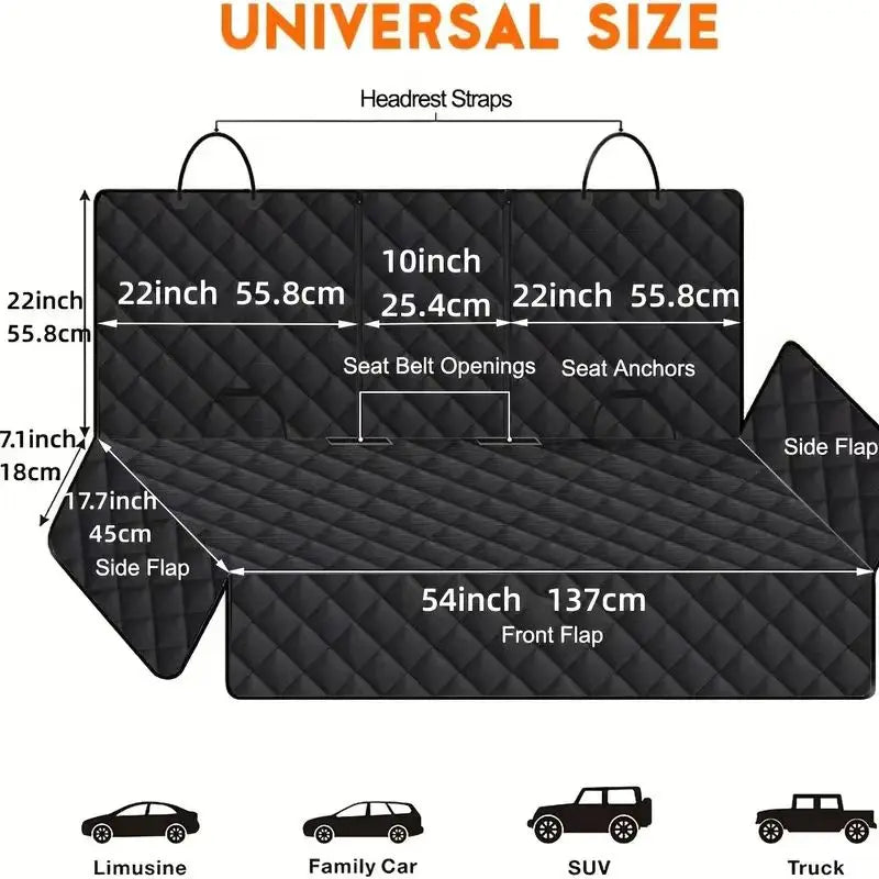 Dog Car Seat Protector. Waterproof Non-Slip Rear Seat Cover