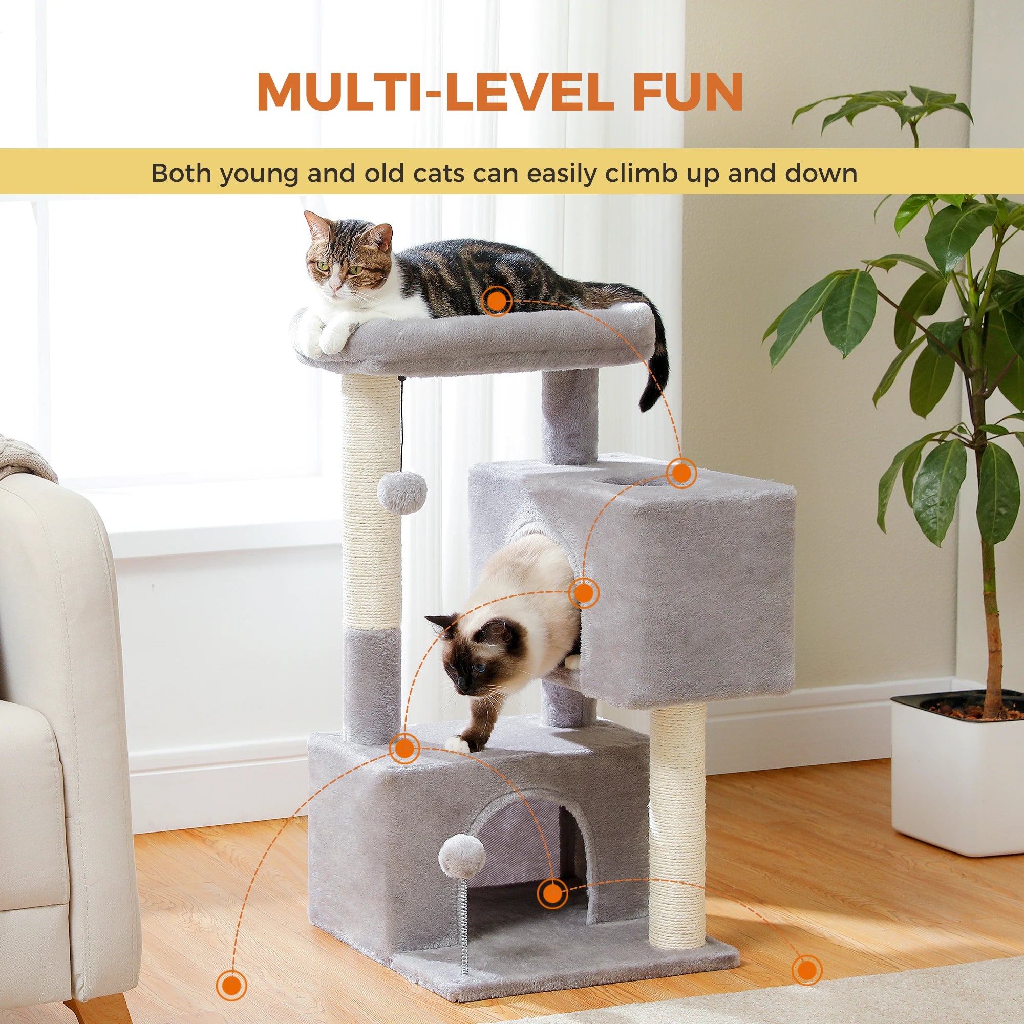 Multi-Level Cat Tree Tower with Sisal Scratching Posts and Soft Padded Perch