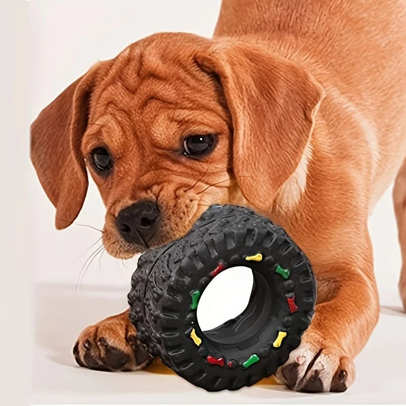 1pc Durable Dog Chew Wheel Toy. Chew-Resistant Interactive Sound Teeth Training