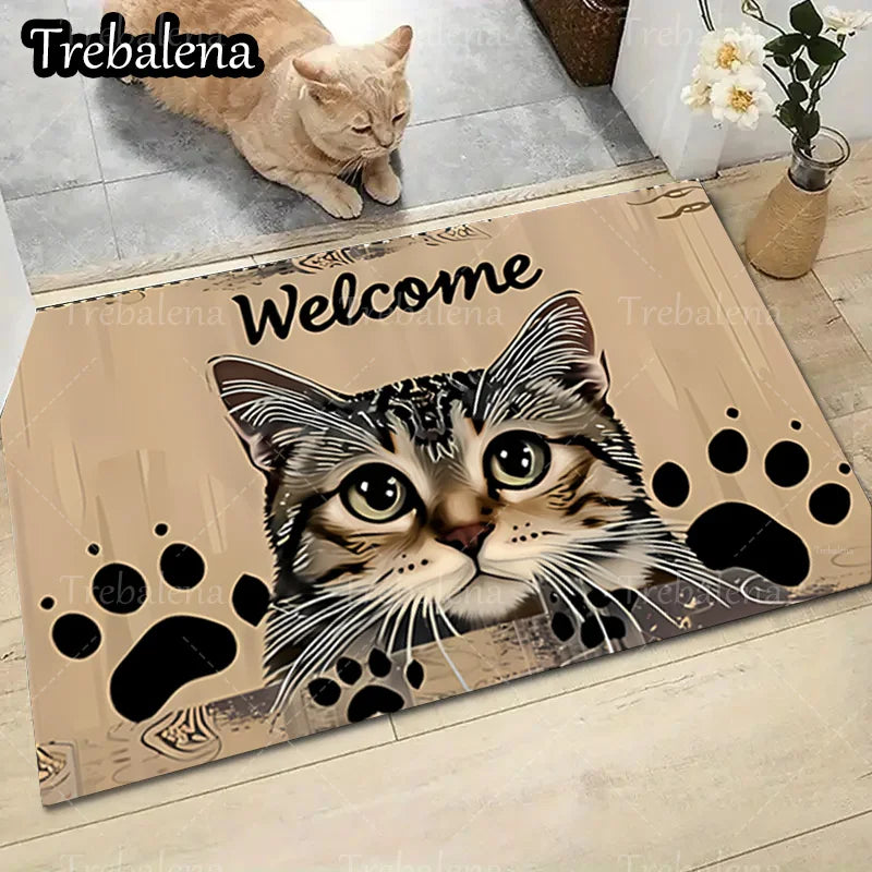 1pc Welcome Door Mat with a Cute Cat