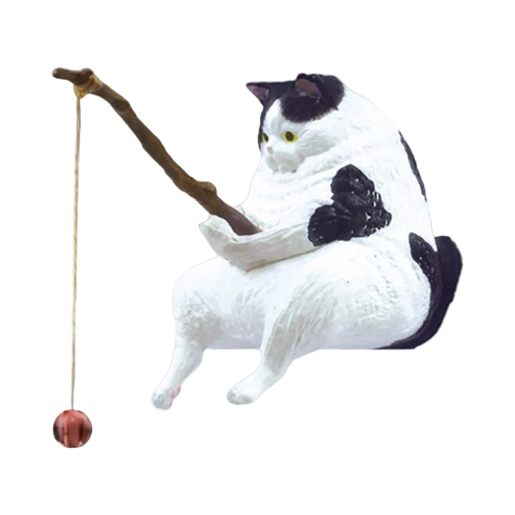 Cute Fishing Cat Figure. Fish Landscaping Cartoon Cat Statue Sitting Fishing Little Cat Ornament Aquarium Decoration