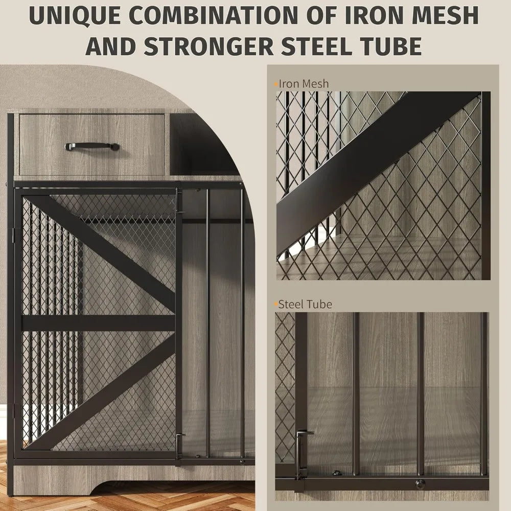 Dog Crate Furniture for Large Dogs with 2 Drawers, 44" Metal