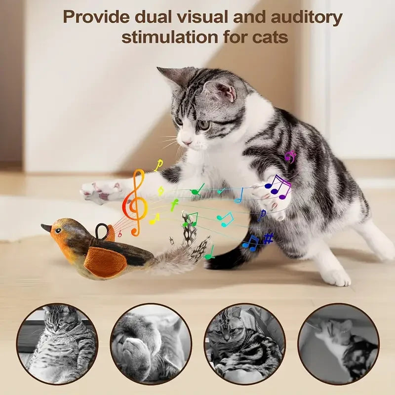 Interactive Touch-Activated Flapping Bird Cat Toy with Realistic Chirping Sound