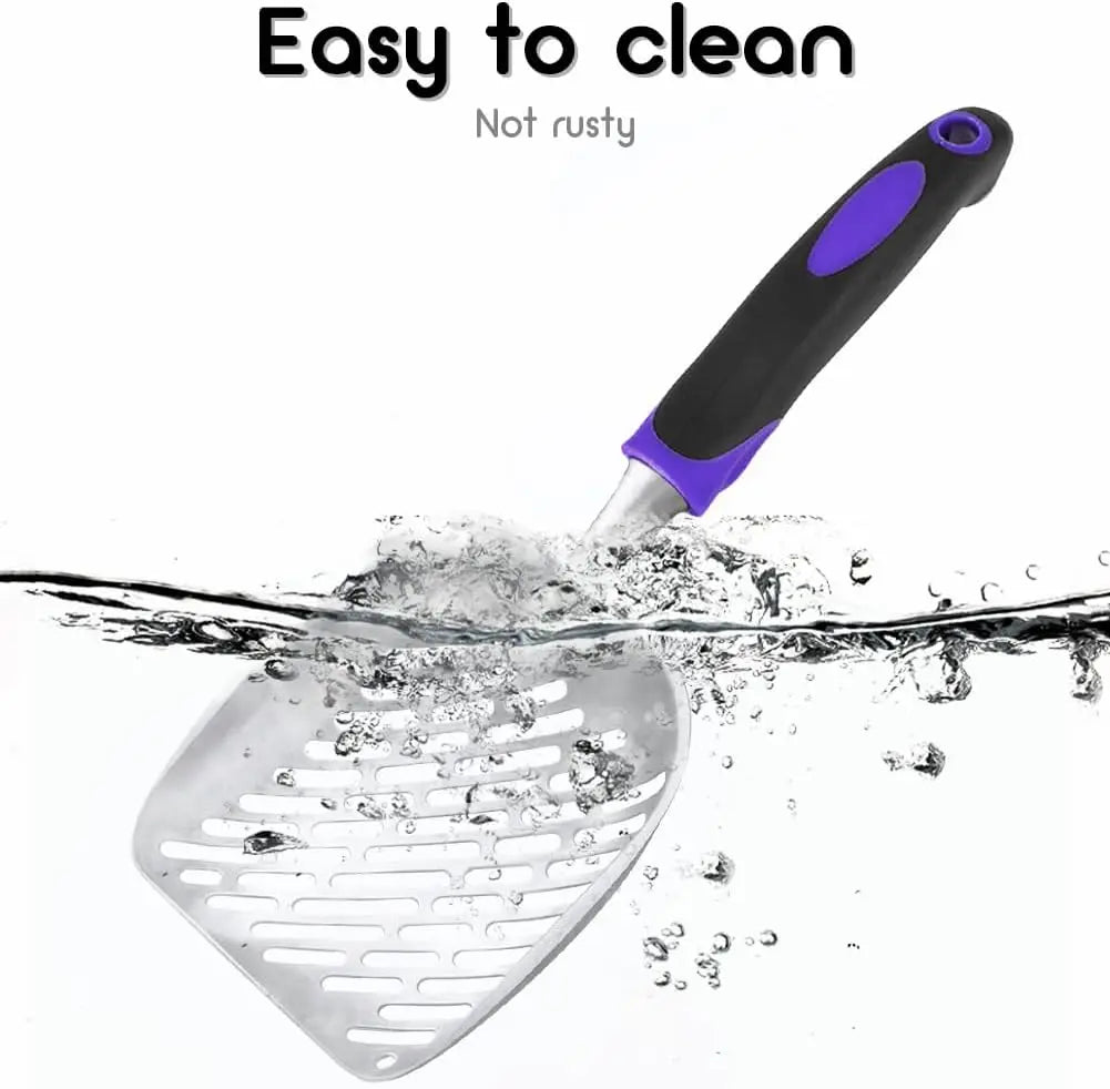 Metal Cat Litter Scoop with Long Handle, Mesh Design for Easy Sifting, Purple Color