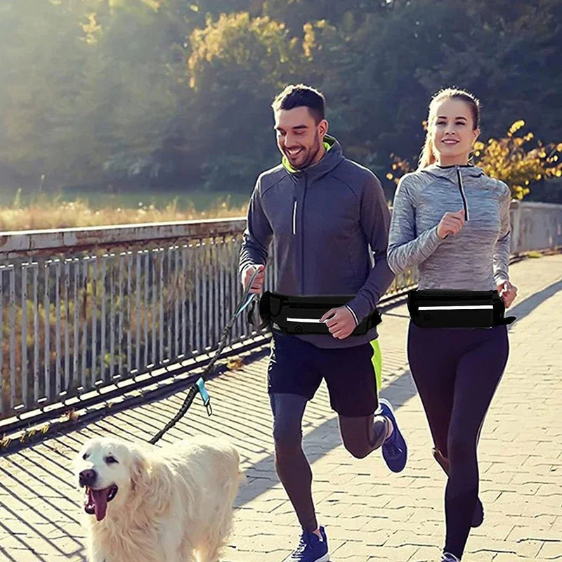 Hands Free Dog Leash for Running Walking. Reflective Leash with Waist Bag. Retractable Elastic Belt.