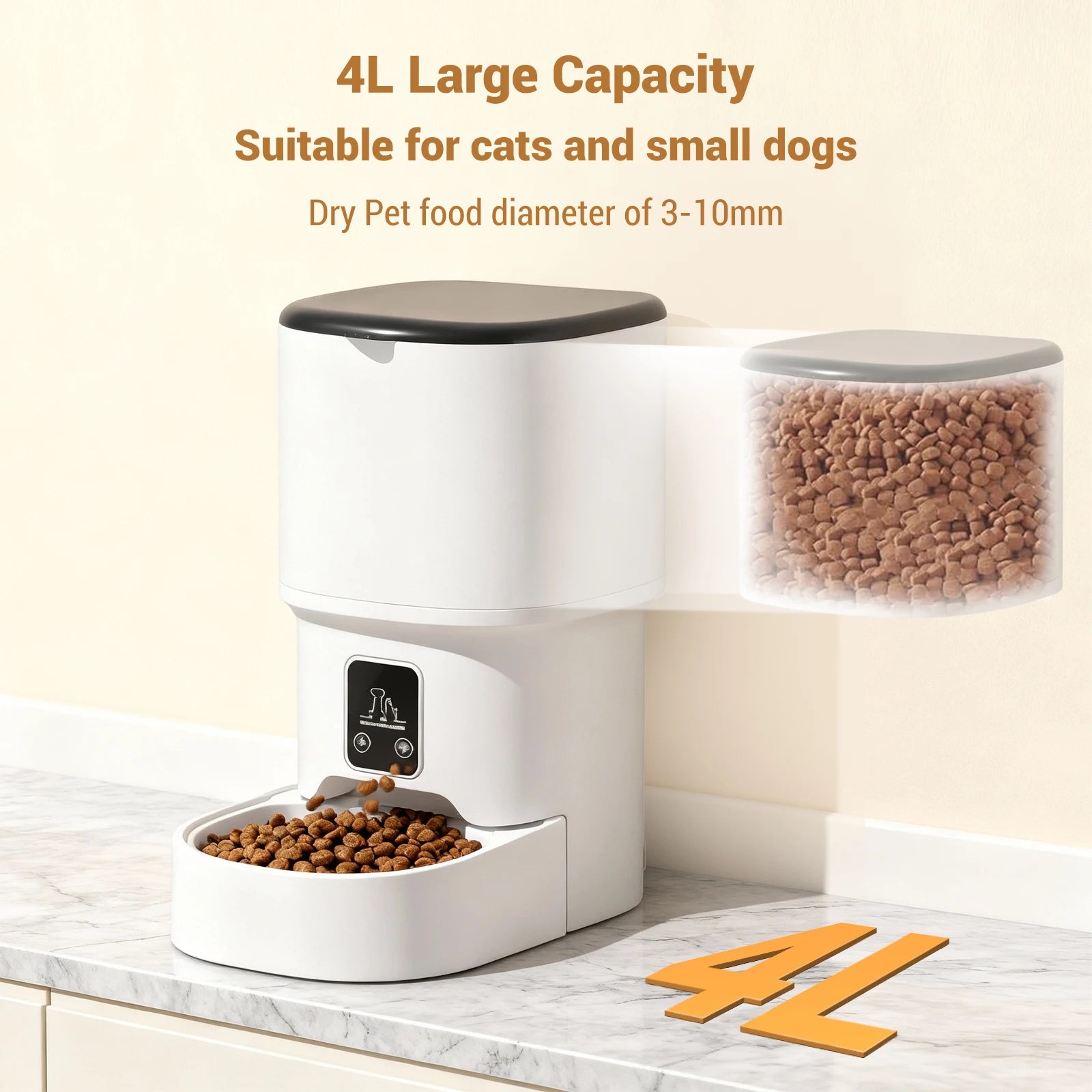 Programmable 4L Automatic Pet Feeder for Small Dogs and Cats. Up to 6 Meals Daily