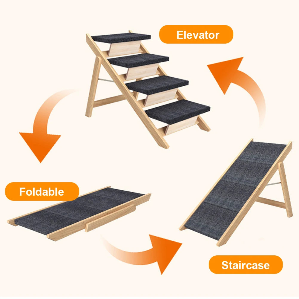 Wooden Dog Stairs. Foldable Non-slip Portable Pet Ladder for Small Animals Climbing